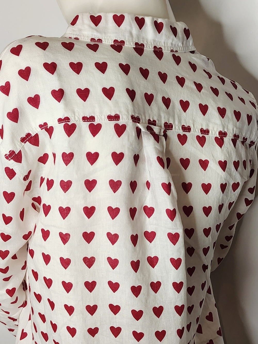 Burberry London Red Heart Print Linen Shirt Sz Large - Picture 11 of 16